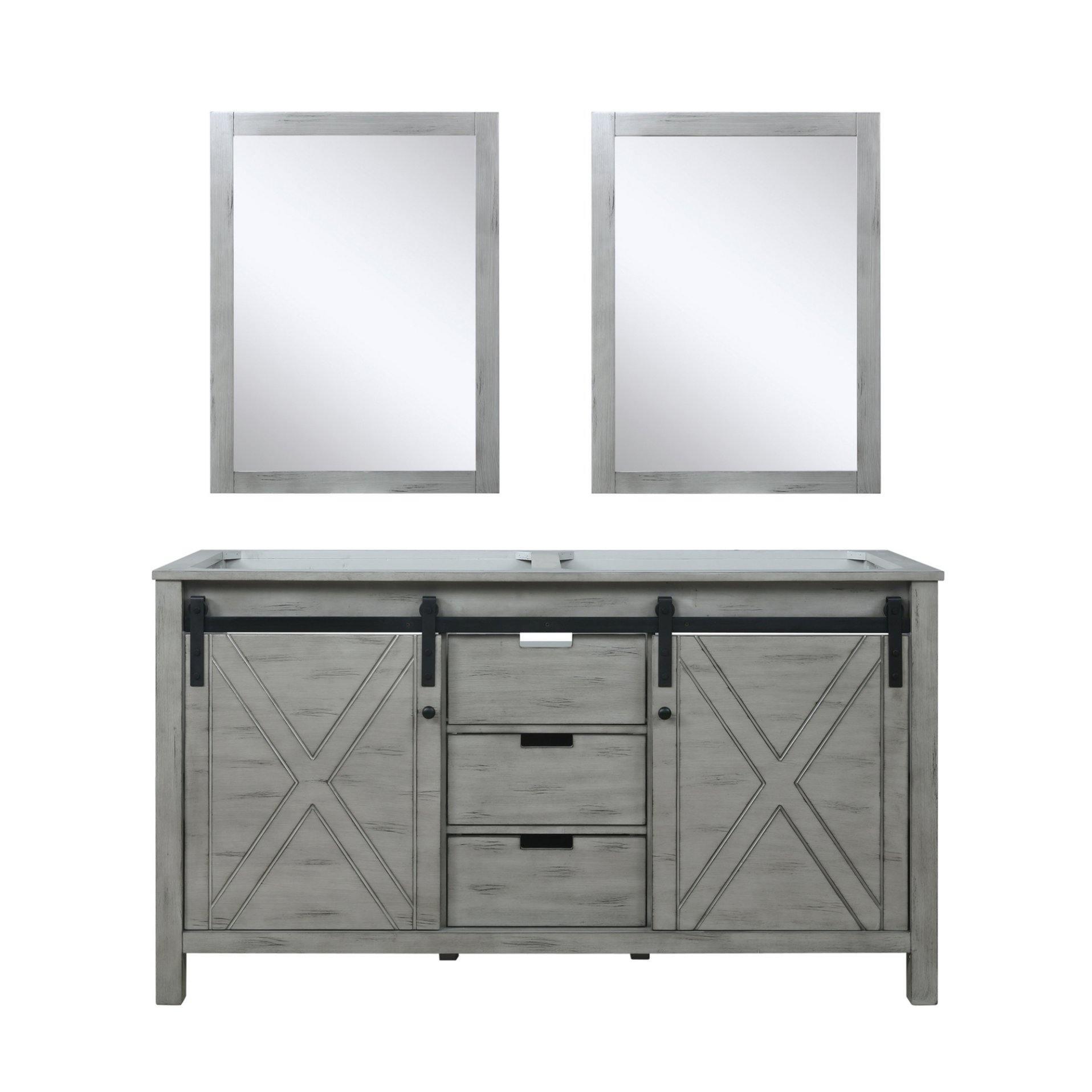 Marsyas 60" White, Dark Grey, Brown, Rustic Brown, Ash Grey Double Vanity, Available with White Carrara Marble Top and Quartz Top, White Square Sink, 24" Mirror and Faucet - The Bath Vanities