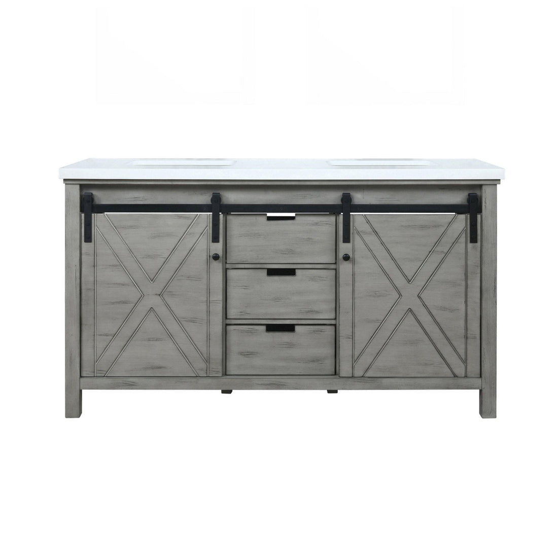 Marsyas 60" White, Dark Grey, Brown, Rustic Brown, Ash Grey Double Vanity, Available with White Carrara Marble Top and Quartz Top, White Square Sink, 24" Mirror and Faucet - The Bath Vanities