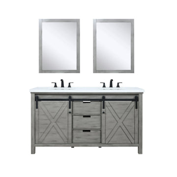 Marsyas 60" White, Dark Grey, Brown, Rustic Brown, Ash Grey Double Vanity, Available with White Carrara Marble Top and Quartz Top, White Square Sink, 24" Mirror and Faucet - The Bath Vanities