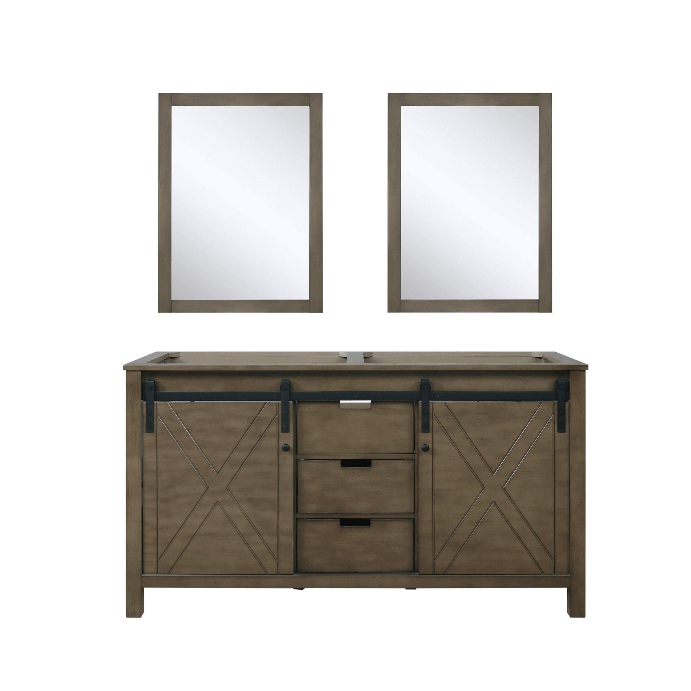 Marsyas 60" White, Dark Grey, Brown, Rustic Brown, Ash Grey Double Vanity, Available with White Carrara Marble Top and Quartz Top, White Square Sink, 24" Mirror and Faucet - The Bath Vanities
