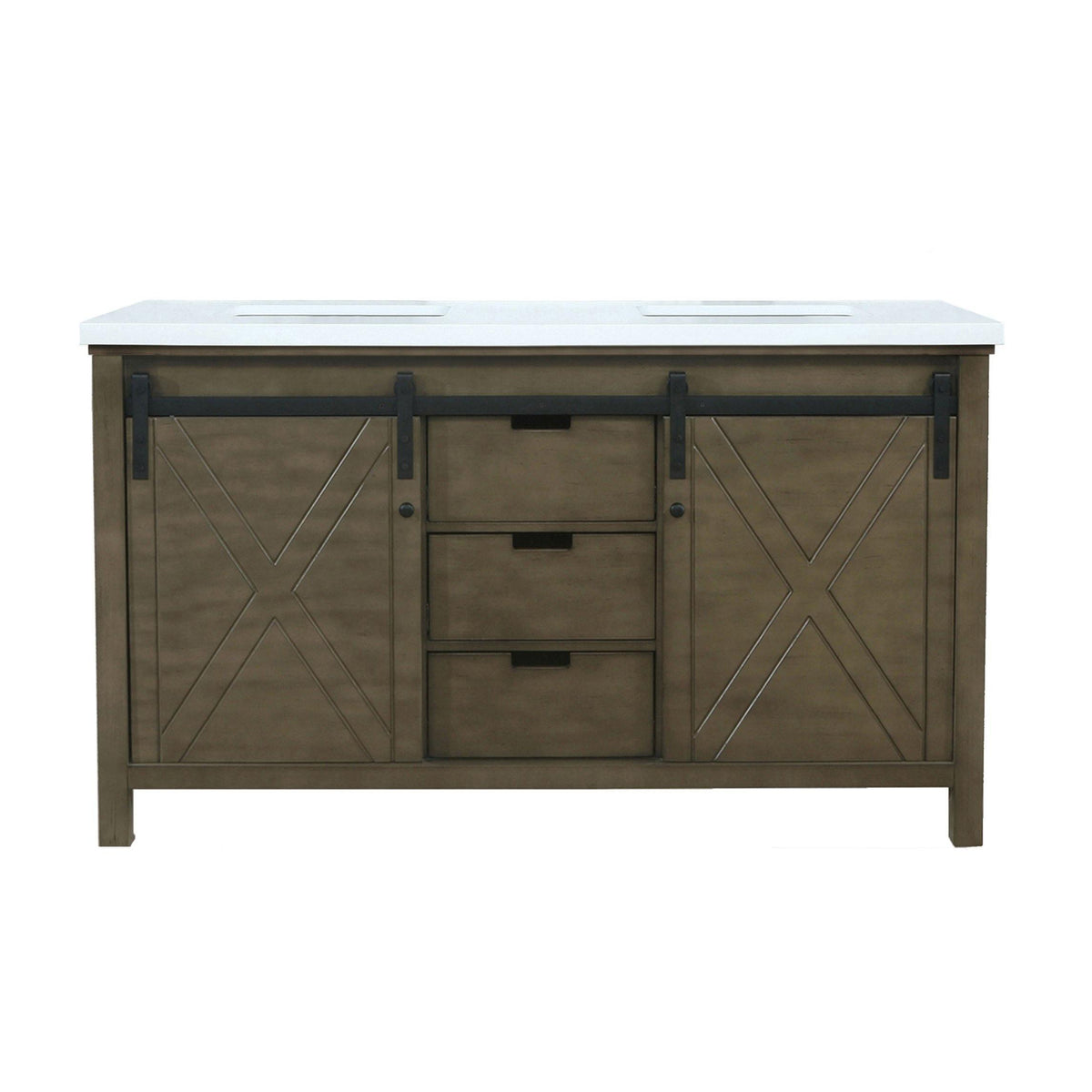 Marsyas 60" White, Dark Grey, Brown, Rustic Brown, Ash Grey Double Vanity, Available with White Carrara Marble Top and Quartz Top, White Square Sink, 24" Mirror and Faucet - The Bath Vanities