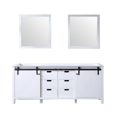 Marsyas 80" White, Dark Grey, Brown, Rustic Brown or Ash Grey Double Vanity, Available with White Carrara Marble Top and Quartz Top, White Square Sink, 30" Mirror and Faucet - The Bath Vanities