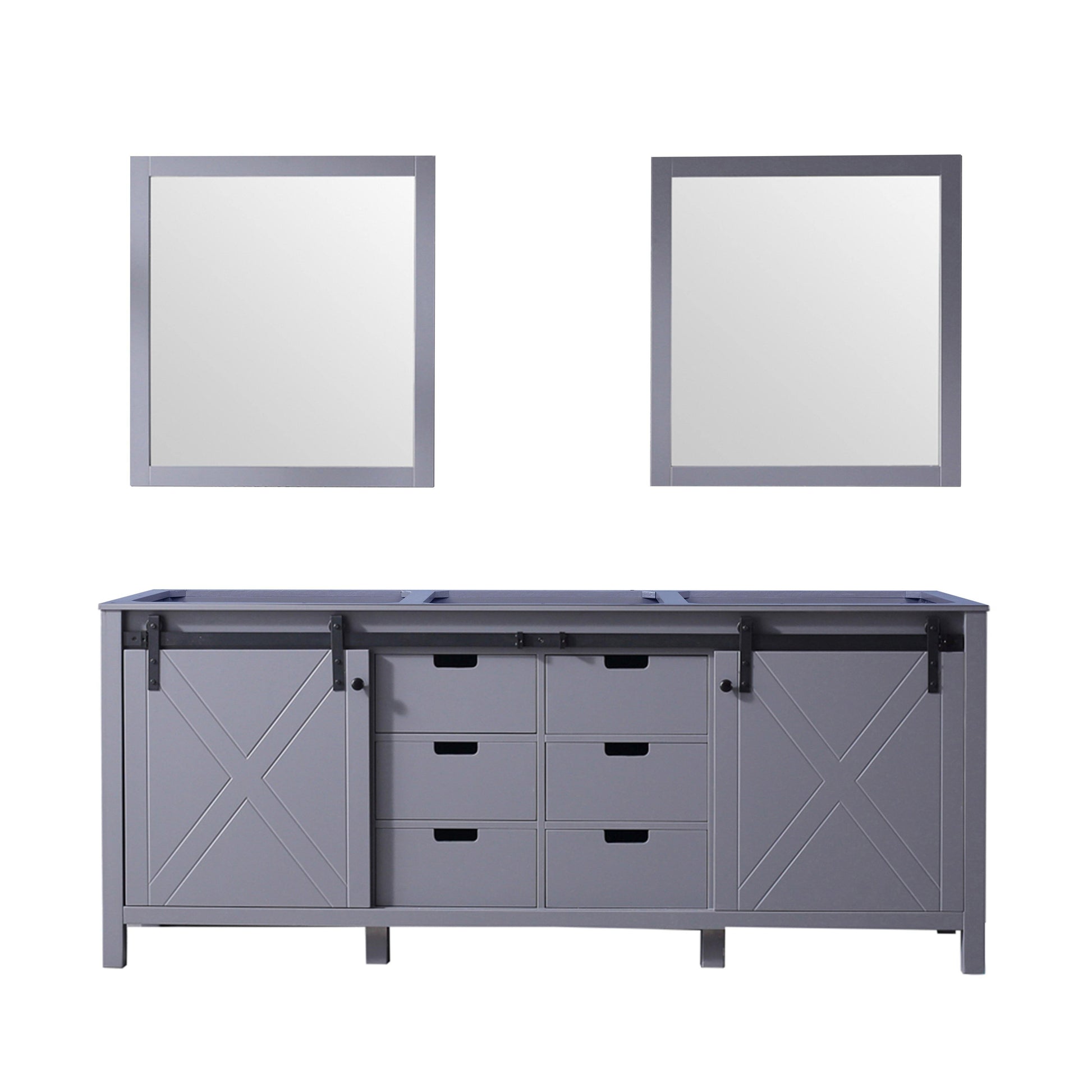 Marsyas 80" White, Dark Grey, Brown, Rustic Brown or Ash Grey Double Vanity, Available with White Carrara Marble Top and Quartz Top, White Square Sink, 30" Mirror and Faucet - The Bath Vanities