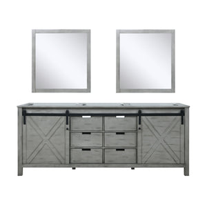 Marsyas 80" White, Dark Grey, Brown, Rustic Brown or Ash Grey Double Vanity, Available with White Carrara Marble Top and Quartz Top, White Square Sink, 30" Mirror and Faucet - The Bath Vanities