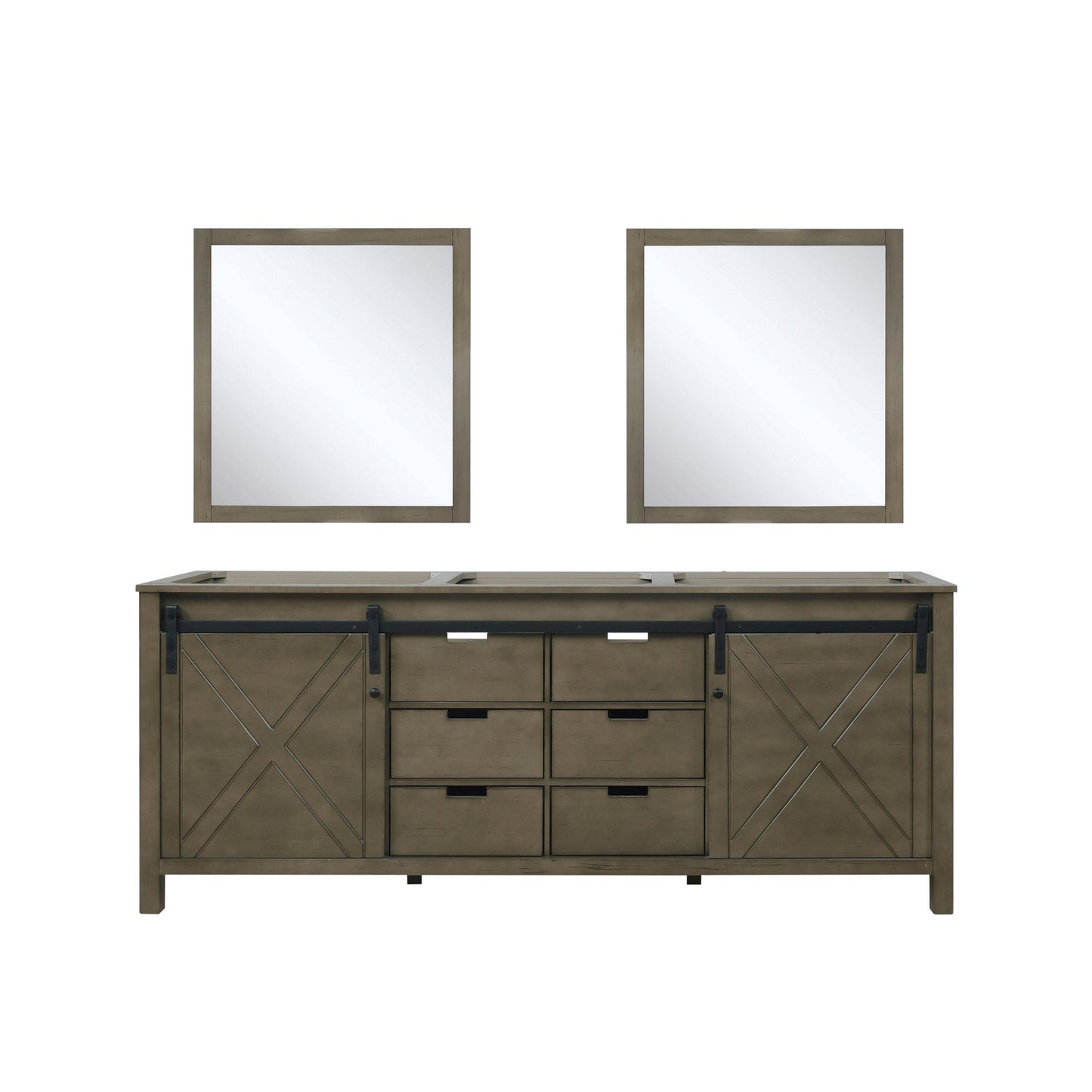 Marsyas 80" White, Dark Grey, Brown, Rustic Brown or Ash Grey Double Vanity, Available with White Carrara Marble Top and Quartz Top, White Square Sink, 30" Mirror and Faucet - The Bath Vanities