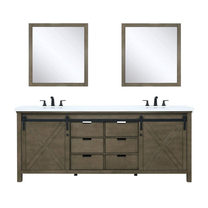 Marsyas 80" White, Dark Grey, Brown, Rustic Brown or Ash Grey Double Vanity, Available with White Carrara Marble Top and Quartz Top, White Square Sink, 30" Mirror and Faucet - The Bath Vanities