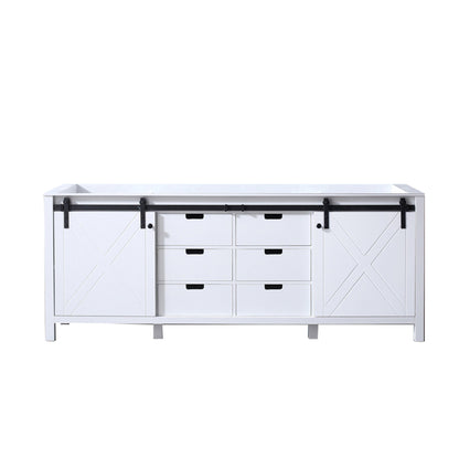 Marsyas 84" White, Dark Grey, Brown, Rustic Brown, Ash Grey Double Vanity, Available with White Carrara Marble Top and Quartz Top, White Square Sink, 34" Mirror and Faucet - The Bath Vanities