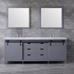Marsyas 84" White, Dark Grey, Brown, Rustic Brown, Ash Grey Double Vanity, Available with White Carrara Marble Top and Quartz Top, White Square Sink, 34" Mirror and Faucet - The Bath Vanities