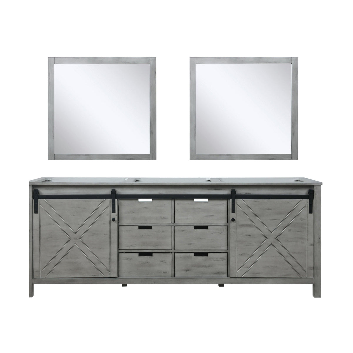 Marsyas 84" White, Dark Grey, Brown, Rustic Brown, Ash Grey Double Vanity, Available with White Carrara Marble Top and Quartz Top, White Square Sink, 34" Mirror and Faucet - The Bath Vanities