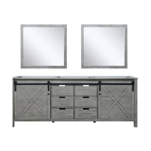 Marsyas 84" White, Dark Grey, Brown, Rustic Brown, Ash Grey Double Vanity, Available with White Carrara Marble Top and Quartz Top, White Square Sink, 34" Mirror and Faucet - The Bath Vanities
