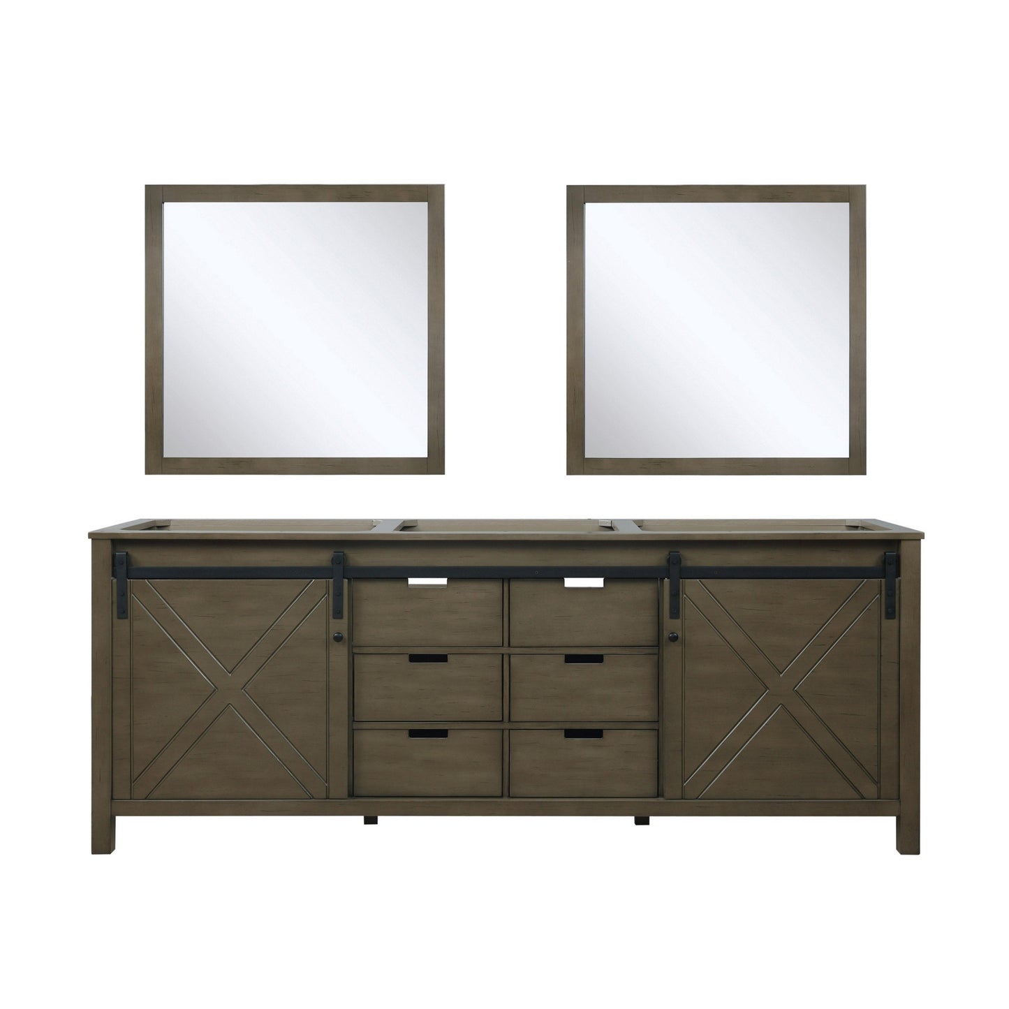 Marsyas 84" White, Dark Grey, Brown, Rustic Brown, Ash Grey Double Vanity, Available with White Carrara Marble Top and Quartz Top, White Square Sink, 34" Mirror and Faucet - The Bath Vanities