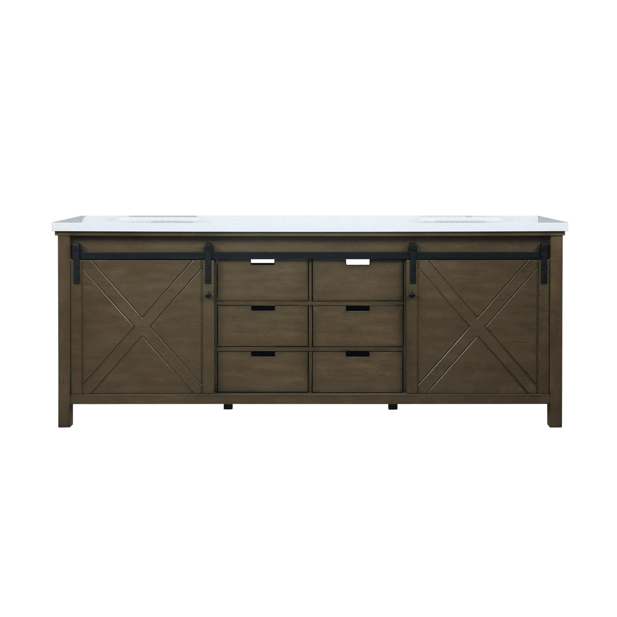 Marsyas 84" White, Dark Grey, Brown, Rustic Brown, Ash Grey Double Vanity, Available with White Carrara Marble Top and Quartz Top, White Square Sink, 34" Mirror and Faucet - The Bath Vanities