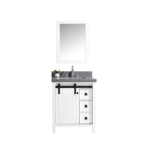 Load image into Gallery viewer, Marsyas Veluti 30&quot;  White, Dark Grey, Rustic Brown Single Vanity, Available with White Carrara Marble or Grey Quartz Top, White Square Sink, 28&quot; Mirror and Faucet - The Bath Vanities