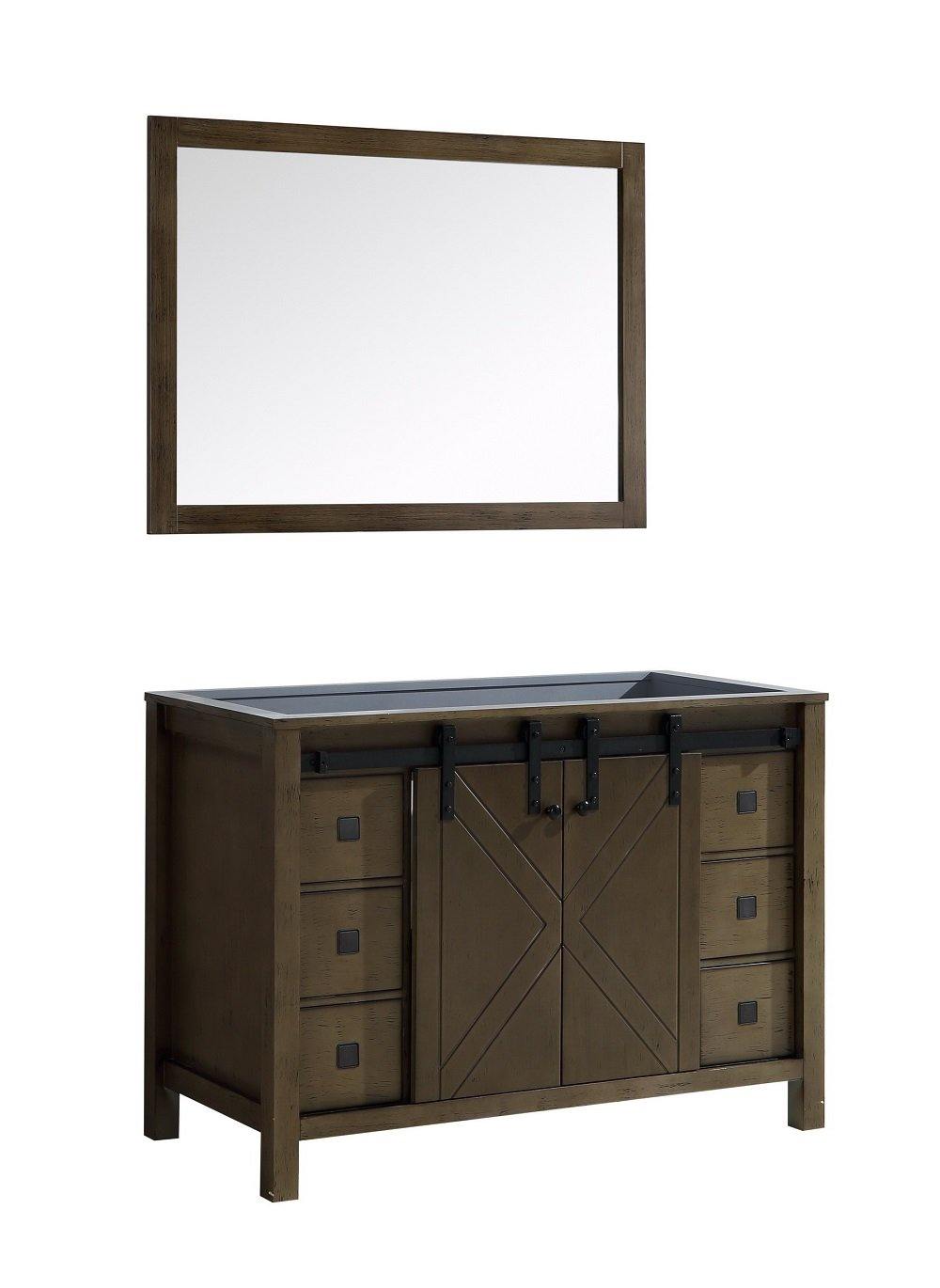 Marsyas Veluti 48" Rustic Brown Single Vanity, Available with White Carrara Marble Top, White Square Sink and 44" Mirror and Faucet - The Bath Vanities