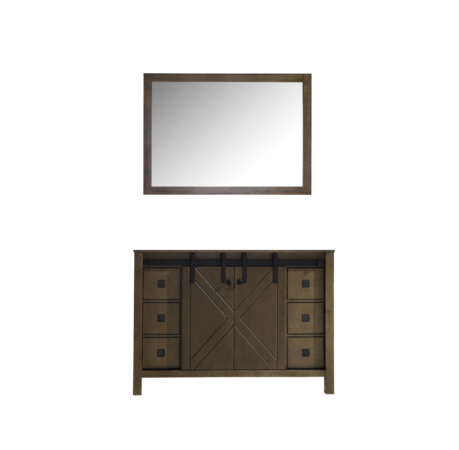 Marsyas Veluti 48" Rustic Brown Single Vanity, Available with White Carrara Marble Top, White Square Sink and 44" Mirror and Faucet - The Bath Vanities