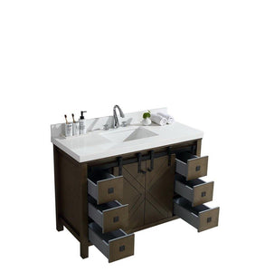 Marsyas Veluti 48" Rustic Brown Single Vanity, Available with White Carrara Marble Top, White Square Sink and 44" Mirror and Faucet - The Bath Vanities