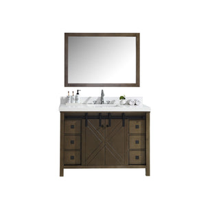 Marsyas Veluti 48" Rustic Brown Single Vanity, Available with White Carrara Marble Top, White Square Sink and 44" Mirror and Faucet - The Bath Vanities