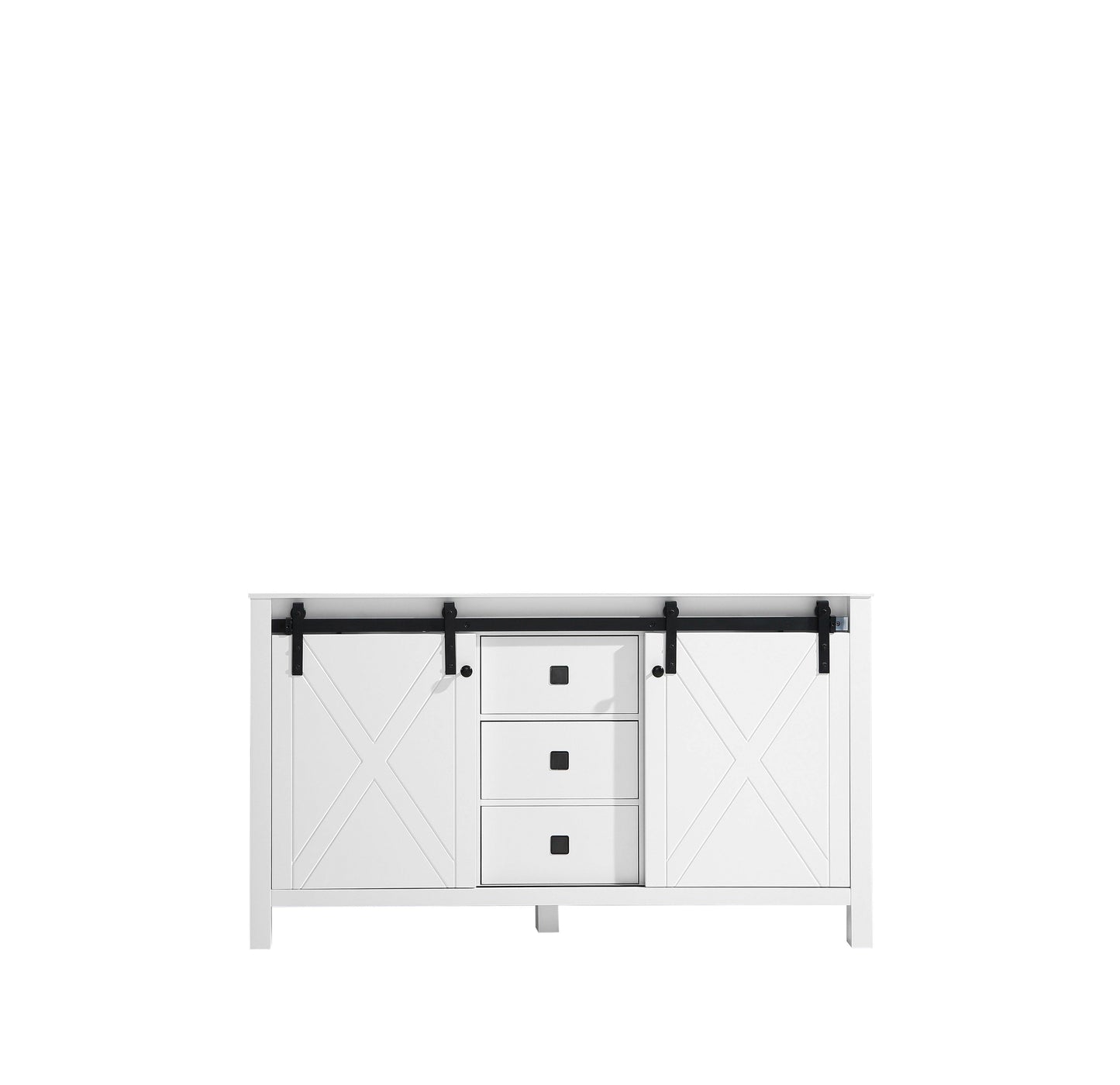 Marsyas Veluti 60"  White or Rustic Brown Double Vanity, Available with White Carrara Marble Top, White Square Sink, 24" Mirror and Faucet - The Bath Vanities