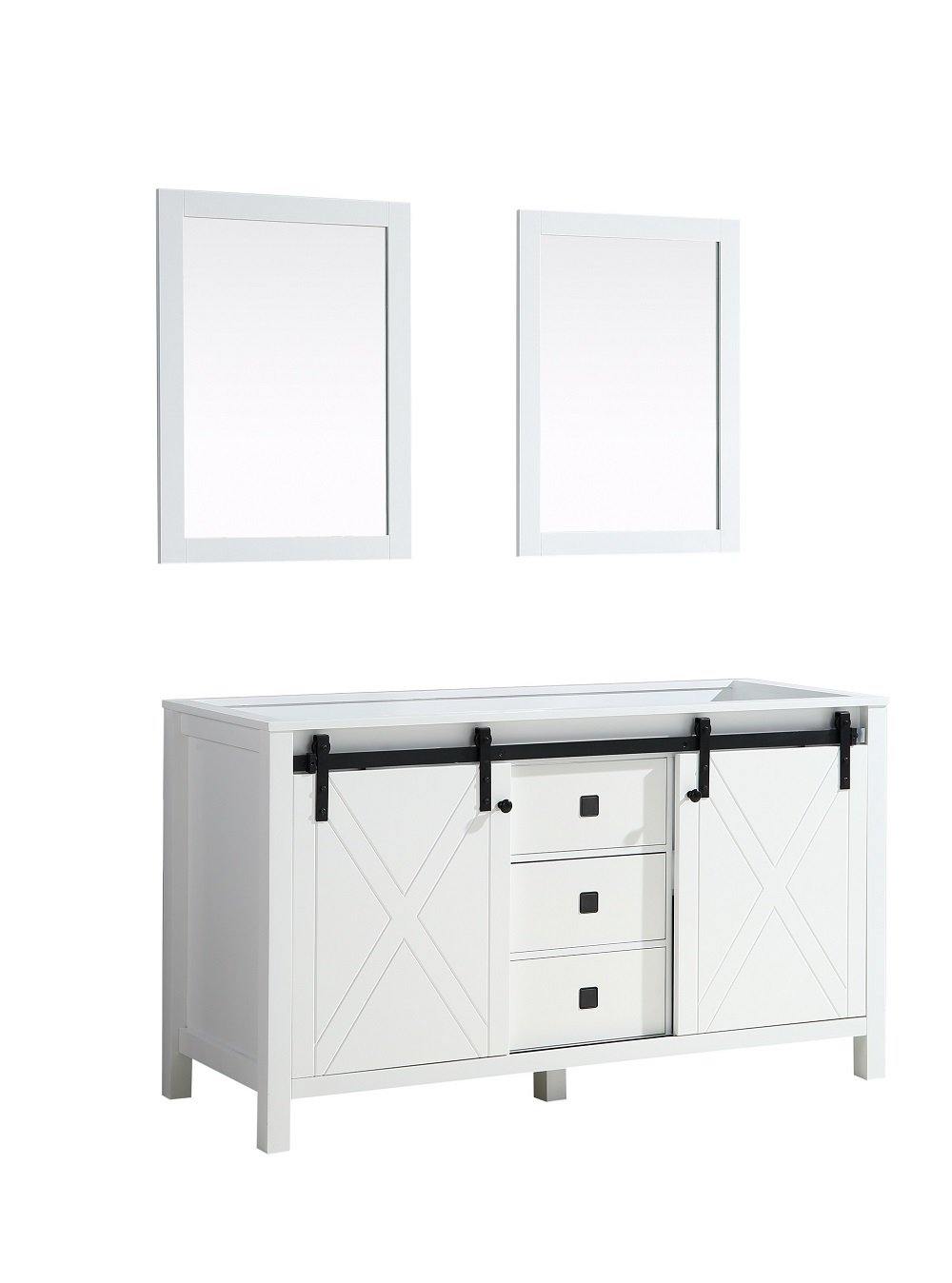 Marsyas Veluti 60"  White or Rustic Brown Double Vanity, Available with White Carrara Marble Top, White Square Sink, 24" Mirror and Faucet - The Bath Vanities