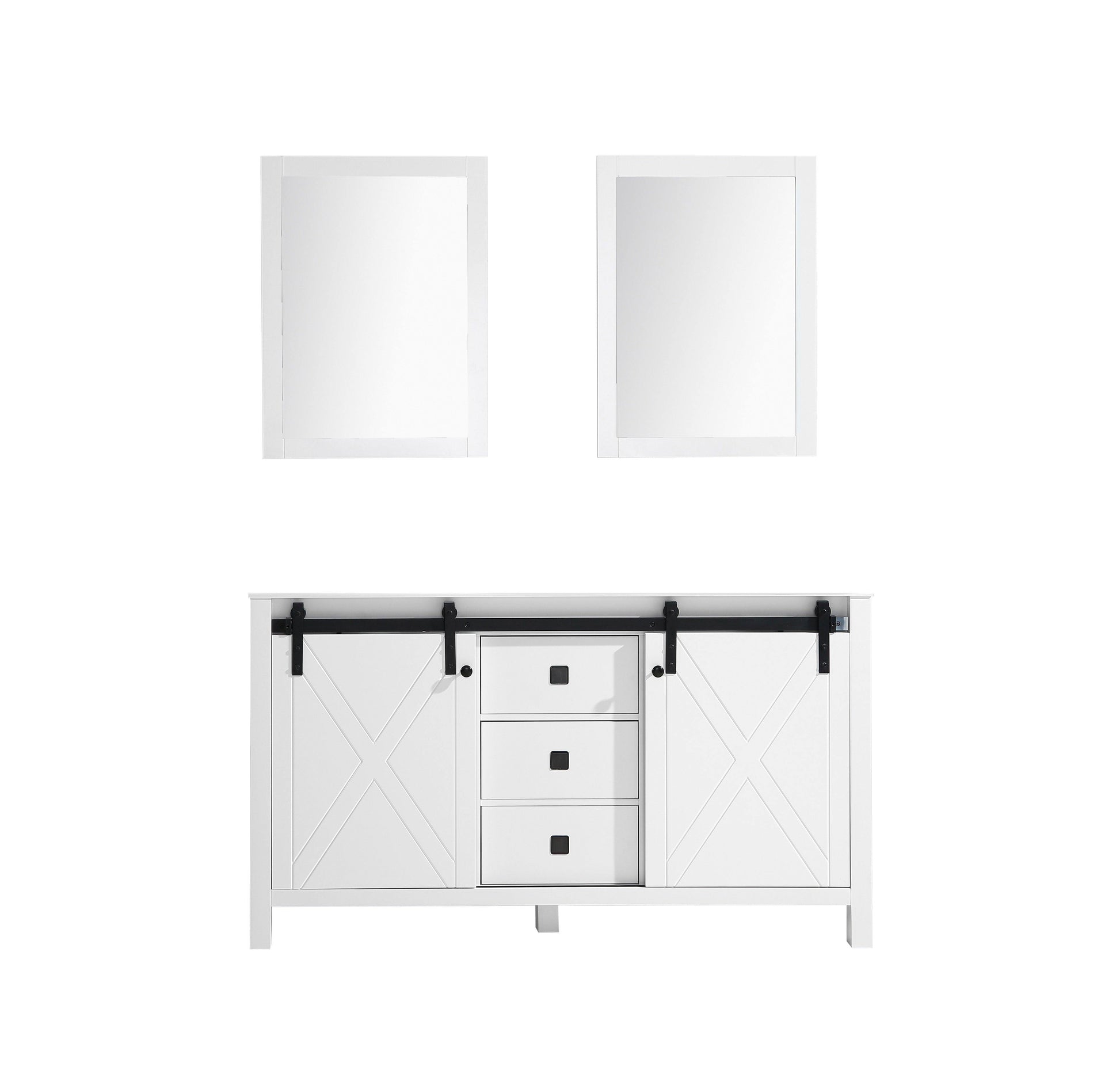 Marsyas Veluti 60"  White or Rustic Brown Double Vanity, Available with White Carrara Marble Top, White Square Sink, 24" Mirror and Faucet - The Bath Vanities