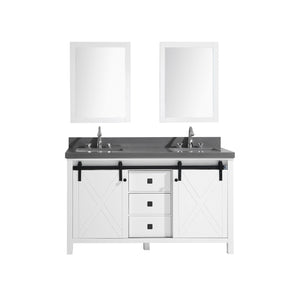 Marsyas Veluti 60"  White or Rustic Brown Double Vanity, Available with White Carrara Marble Top, White Square Sink, 24" Mirror and Faucet - The Bath Vanities