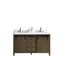 Load image into Gallery viewer, Marsyas Veluti 60&quot;  White or Rustic Brown Double Vanity, Available with White Carrara Marble Top, White Square Sink, 24&quot; Mirror and Faucet - The Bath Vanities