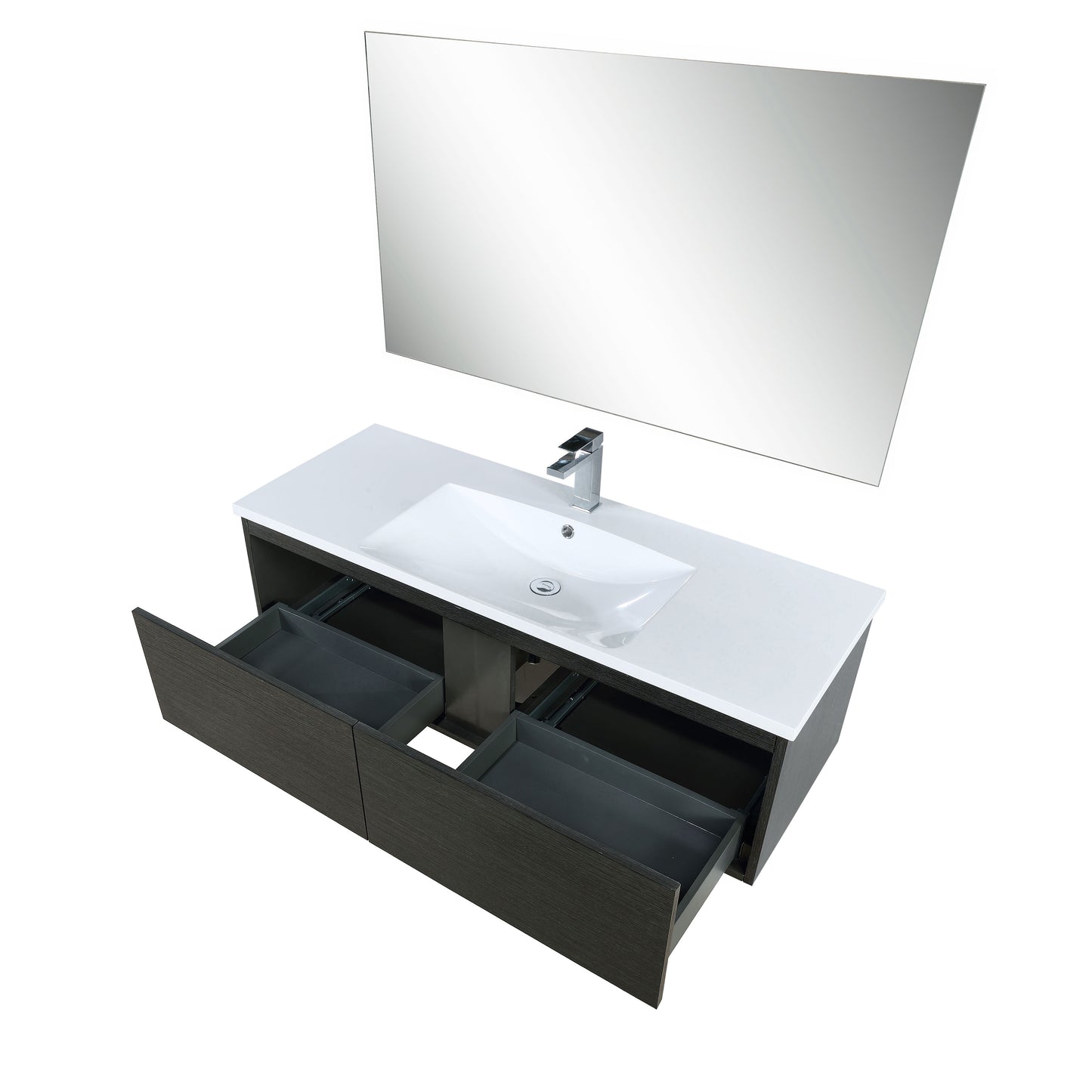 Sant 48" Iron Charcoal Vanity set, 43" Frameless Mirror, Faucet Set