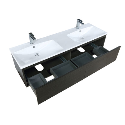 Sant 60" Iron Charcoal Double Vanity, 55" Frameless Mirror, Faucet