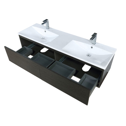 Sant 60" Iron Charcoal Double Vanity, 55" Frameless Mirror, Faucet