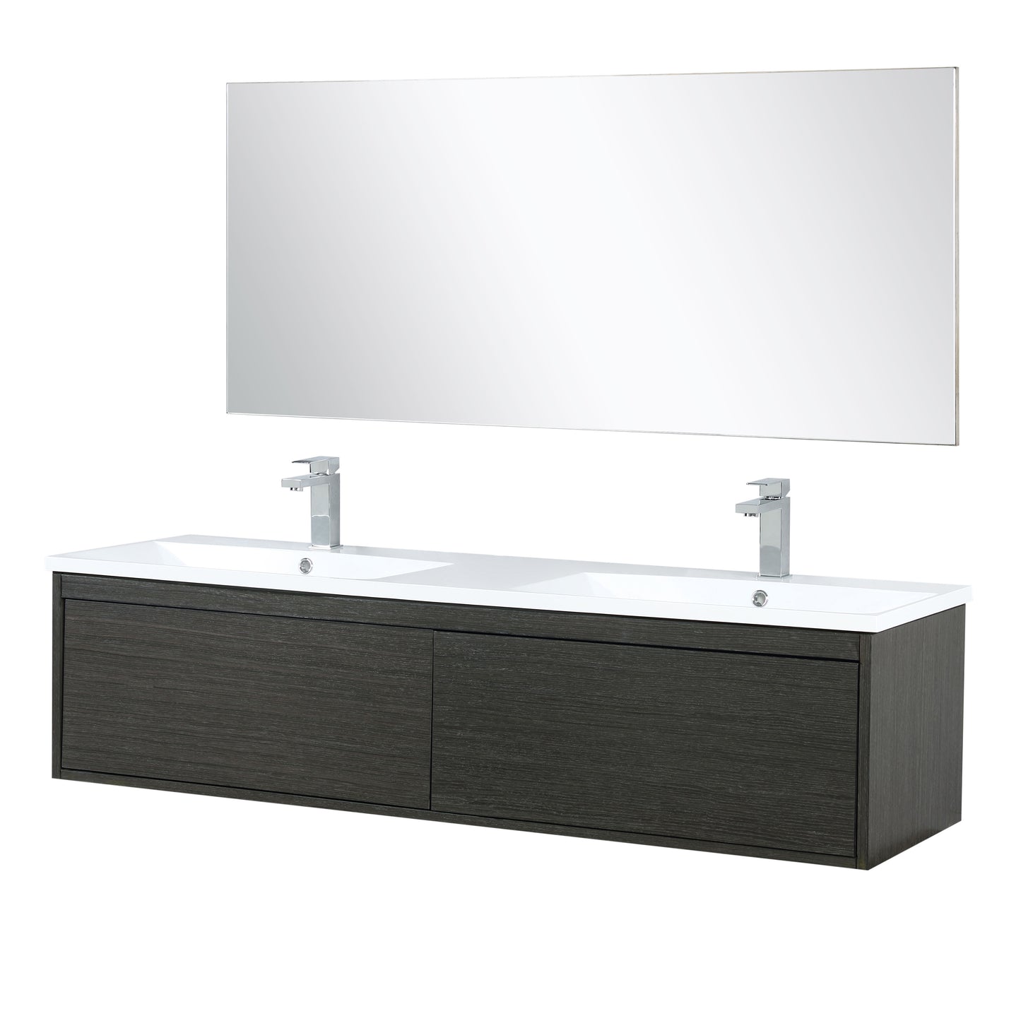 Sant 60" Iron Charcoal Double Vanity, 55" Frameless Mirror, Faucet