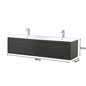 Sant 60" Iron Charcoal Double Vanity, 55" Frameless Mirror, Faucet