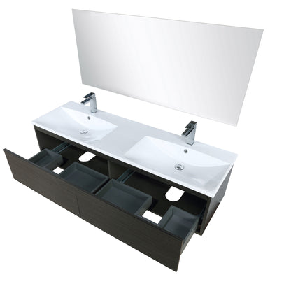 Sant 60" Iron Charcoal Double Vanity, 55" Frameless Mirror, Faucet