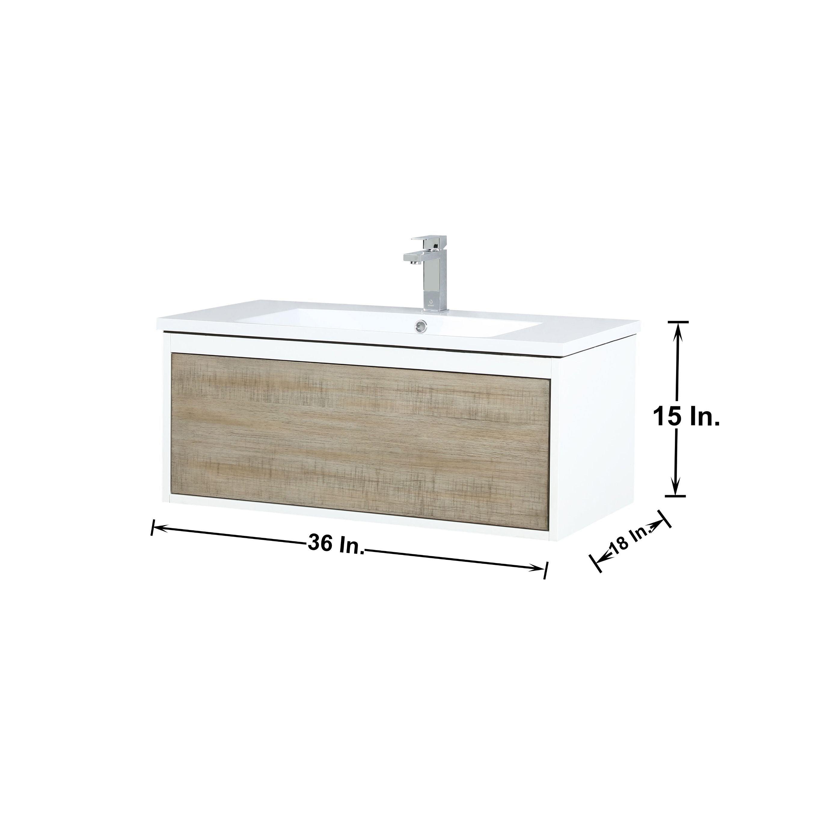 Scopi 36" Rustic Acacia Bath Vanity set, 28" Frameless Mirror, Faucet