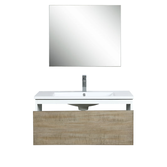 Scopi 36" Rustic Acacia Bath Vanity set, 28" Frameless Mirror, Faucet