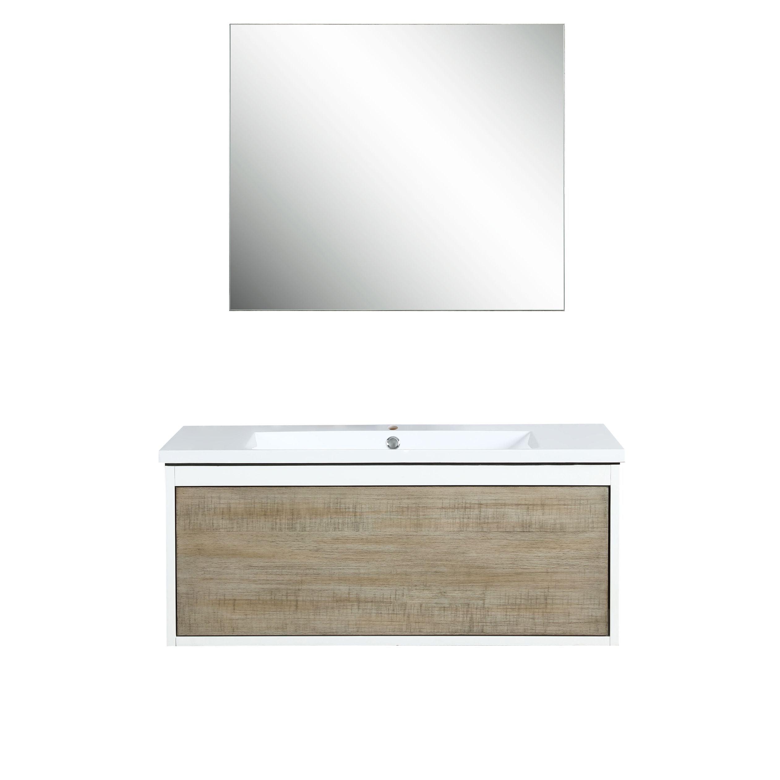 Scopi 36" Rustic Acacia Bath Vanity set, 28" Frameless Mirror, Faucet