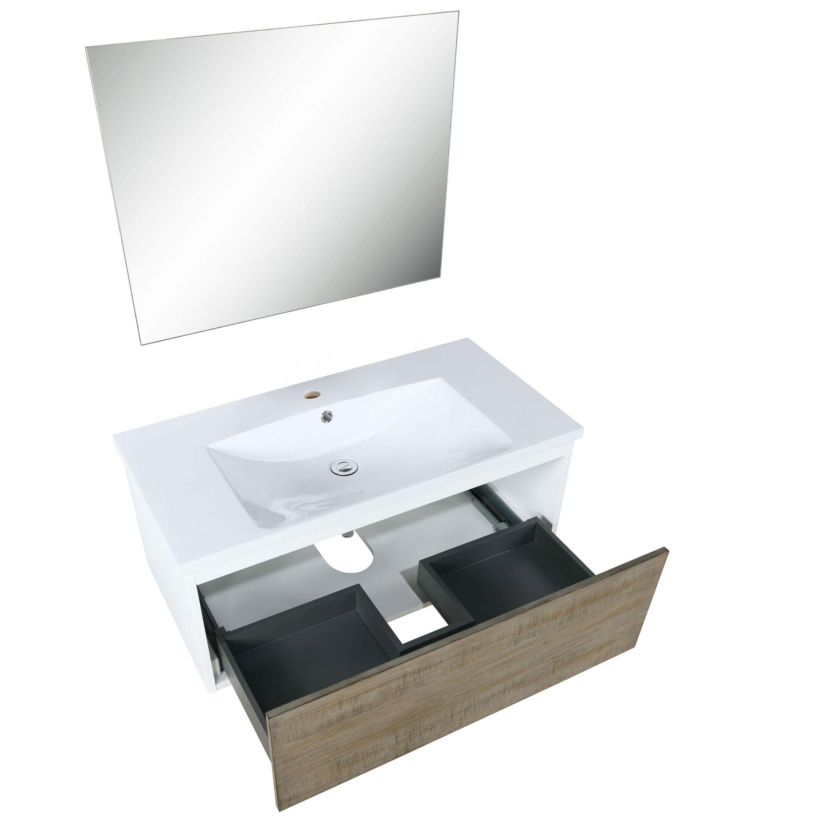 Scopi 36" Rustic Acacia Bath Vanity set, 28" Frameless Mirror, Faucet