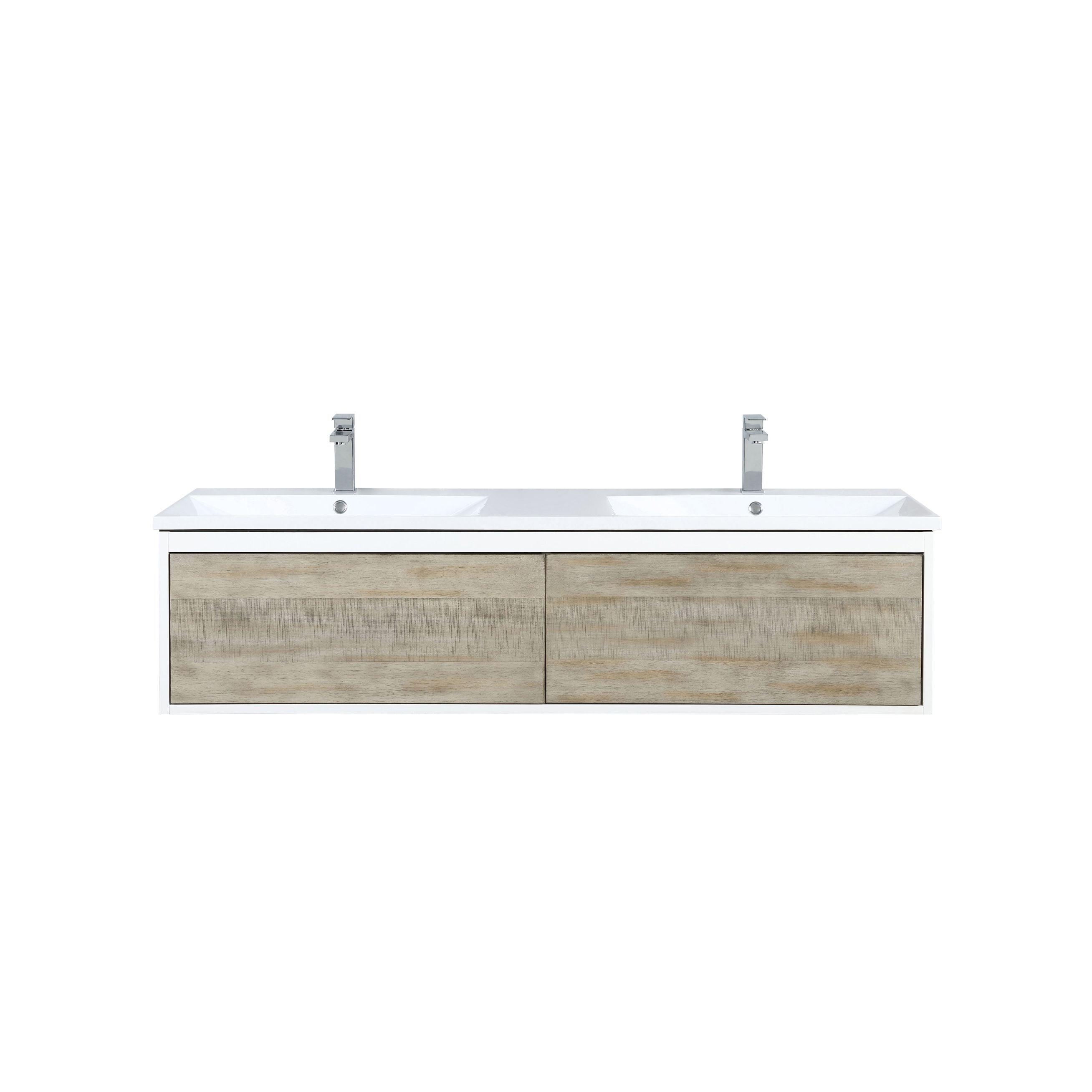 Scopi 60" Rustic Acacia Bath Vanity set, 55" Frameless Mirror, Faucet