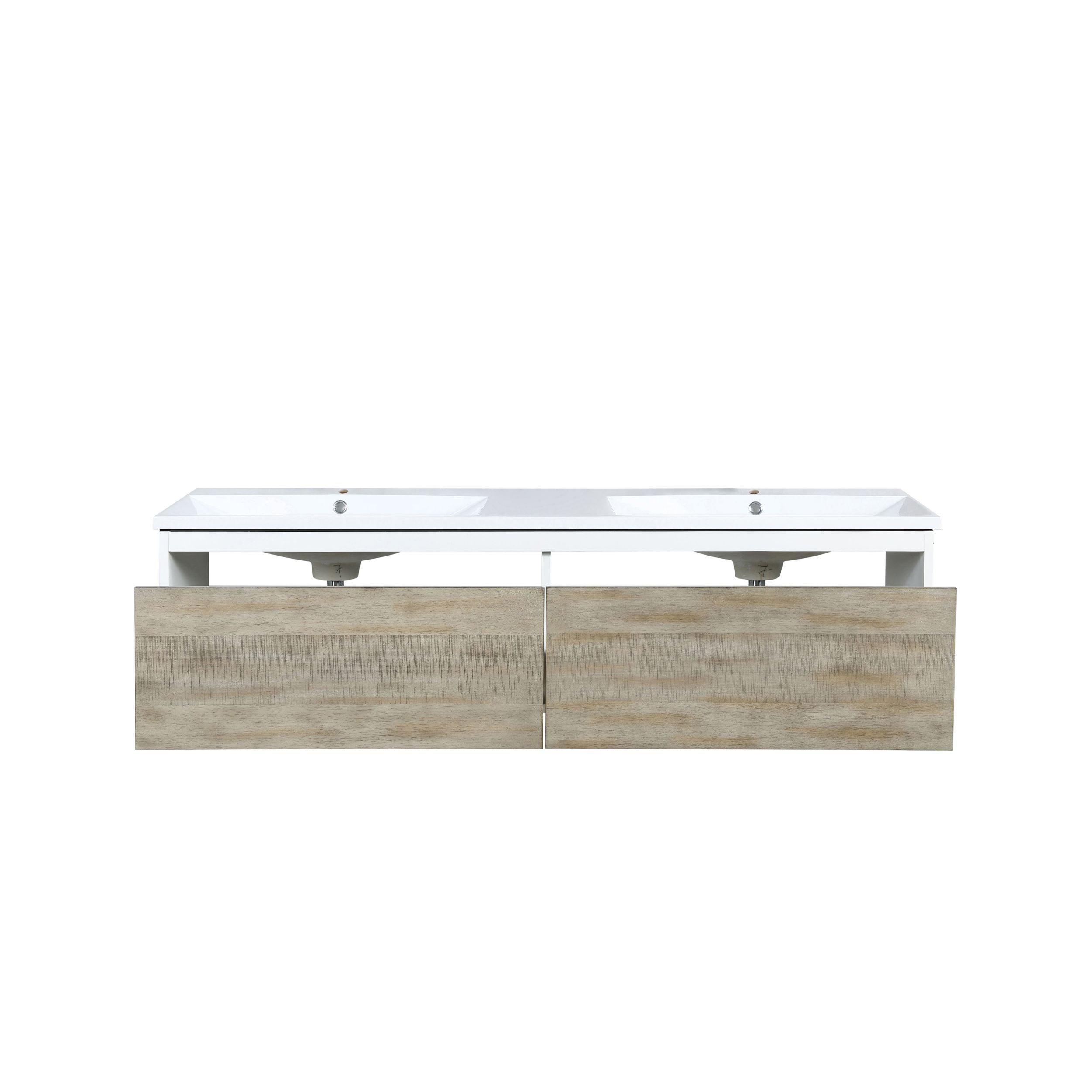 Scopi 60" Rustic Acacia Bath Vanity set, 55" Frameless Mirror, Faucet