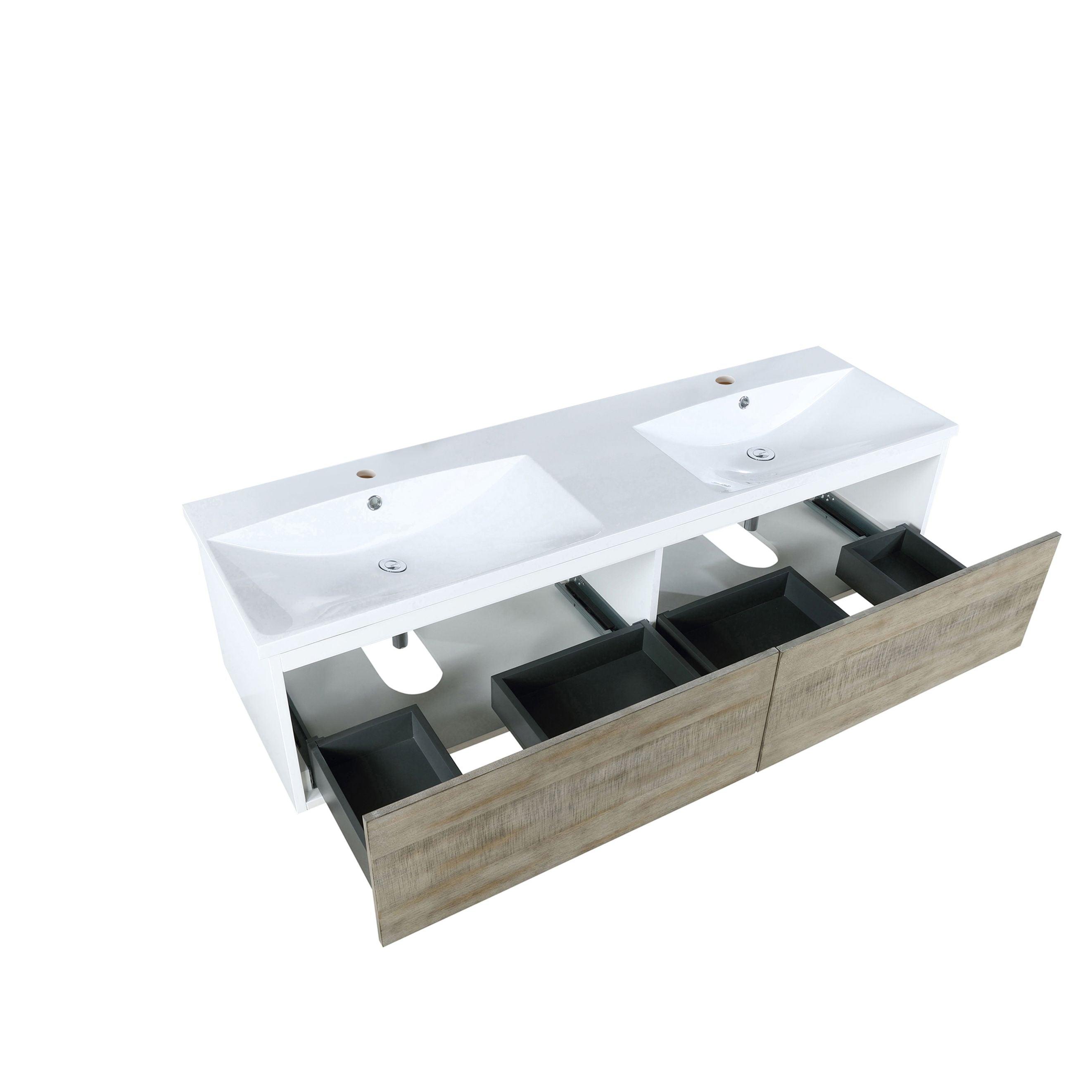 Scopi 60" Rustic Acacia Bath Vanity set, 55" Frameless Mirror, Faucet