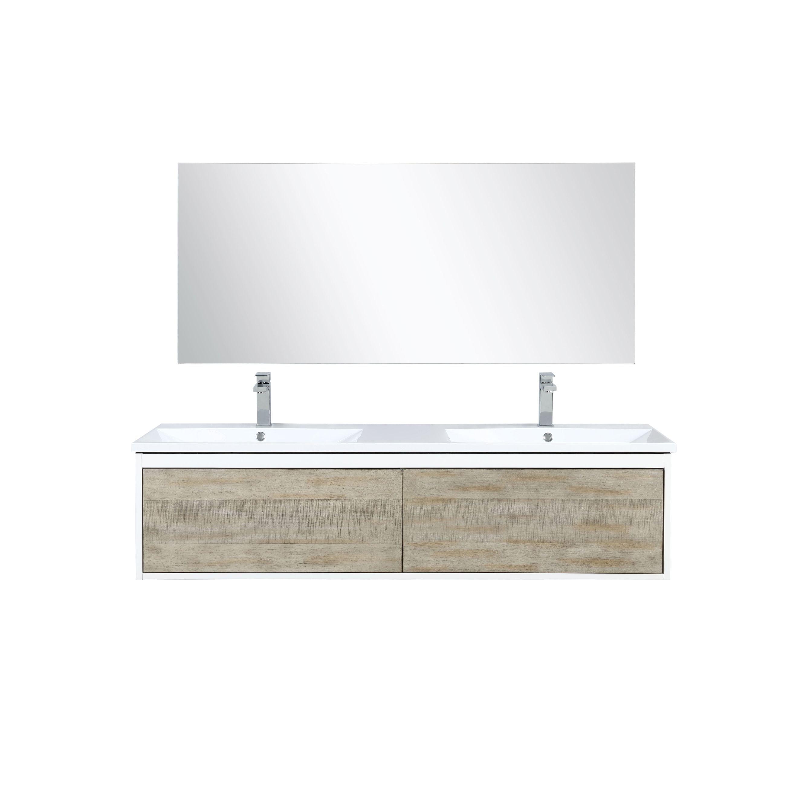 Scopi 60" Rustic Acacia Bath Vanity set, 55" Frameless Mirror, Faucet