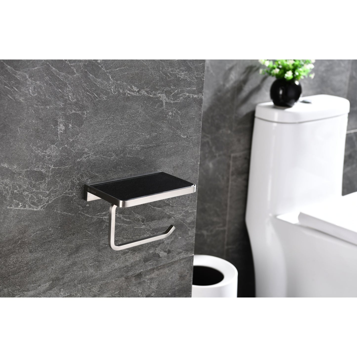 Bagno Bianca White / Black Glass Shelf w/ Toilet Paper Holder