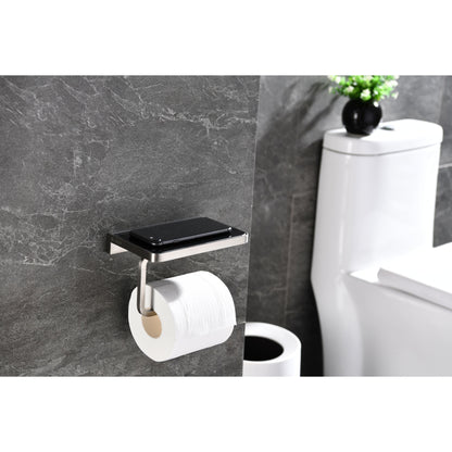 Bagno Bianca White / Black Glass Shelf w/ Toilet Paper Holder