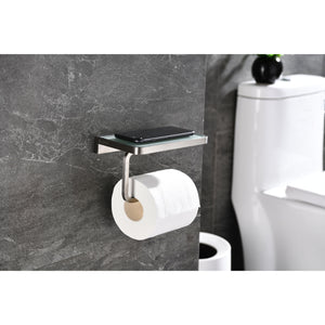Bagno Bianca White / Black Glass Shelf w/ Toilet Paper Holder