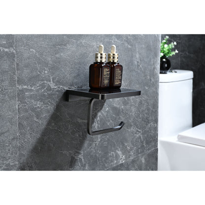 Bagno Bianca White / Black Glass Shelf w/ Toilet Paper Holder