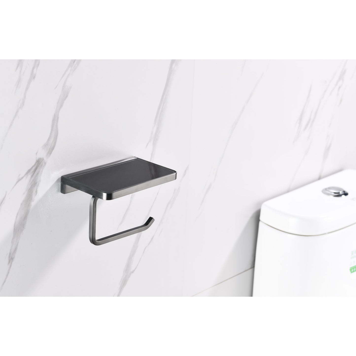 Bagno Bianca White / Black Glass Shelf w/ Toilet Paper Holder