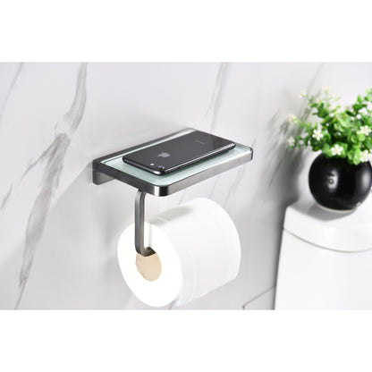 Bagno Bianca White / Black Glass Shelf w/ Toilet Paper Holder