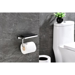 Bagno Bianca White / Black Glass Shelf w/ Toilet Paper Holder
