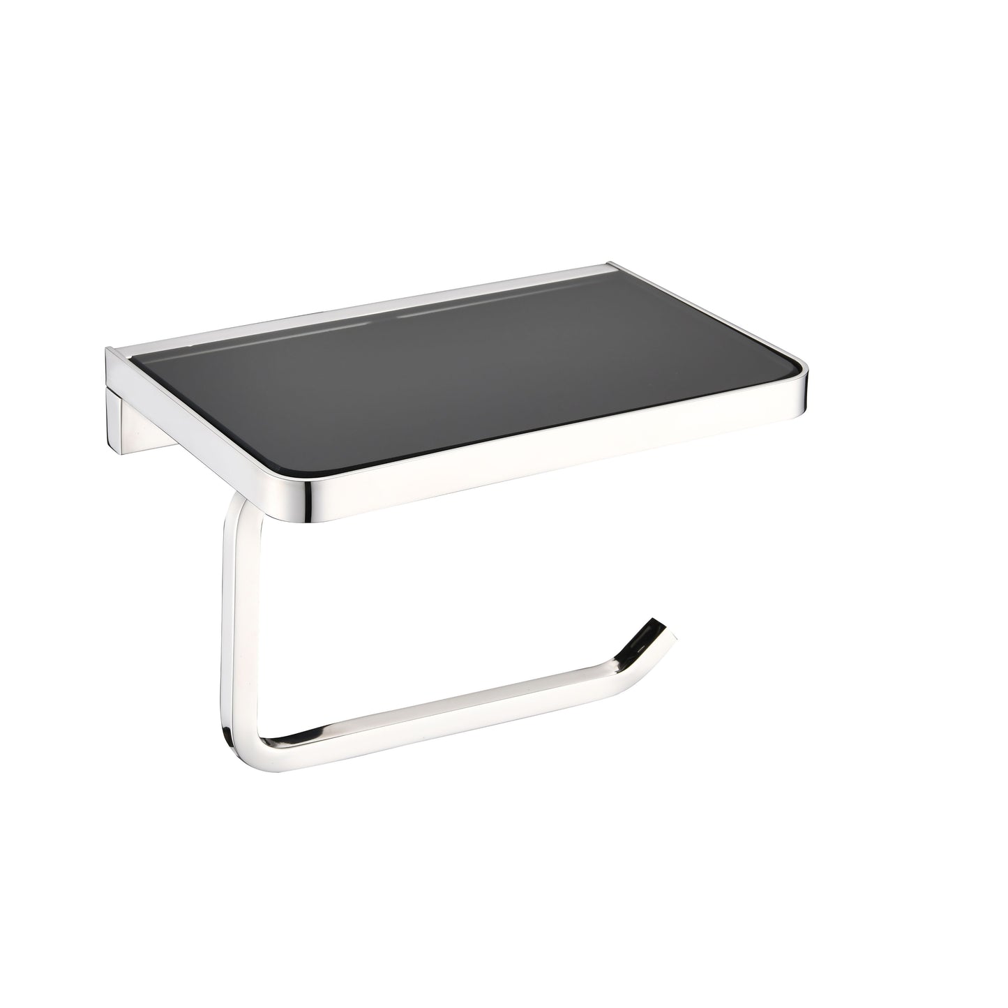 Bagno Bianca White / Black Glass Shelf w/ Toilet Paper Holder