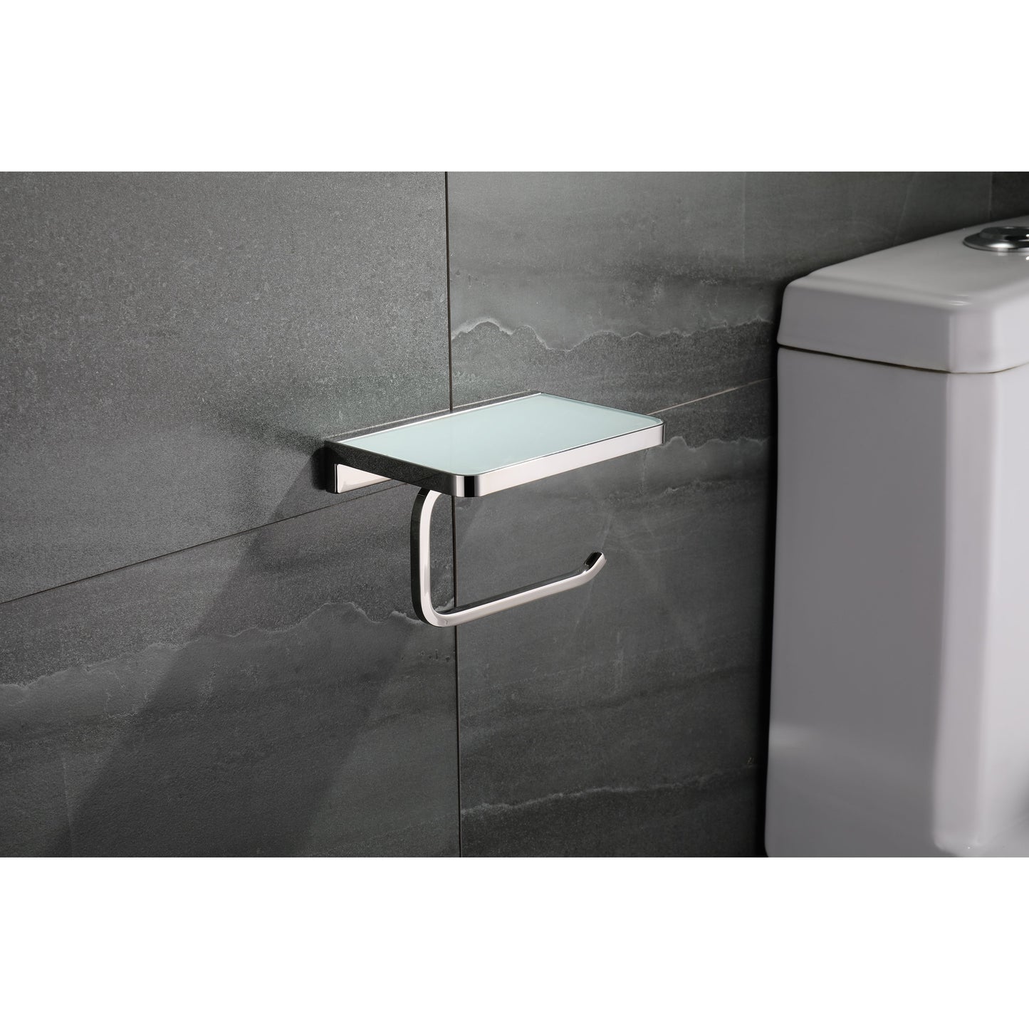 Bagno Bianca White / Black Glass Shelf w/ Toilet Paper Holder