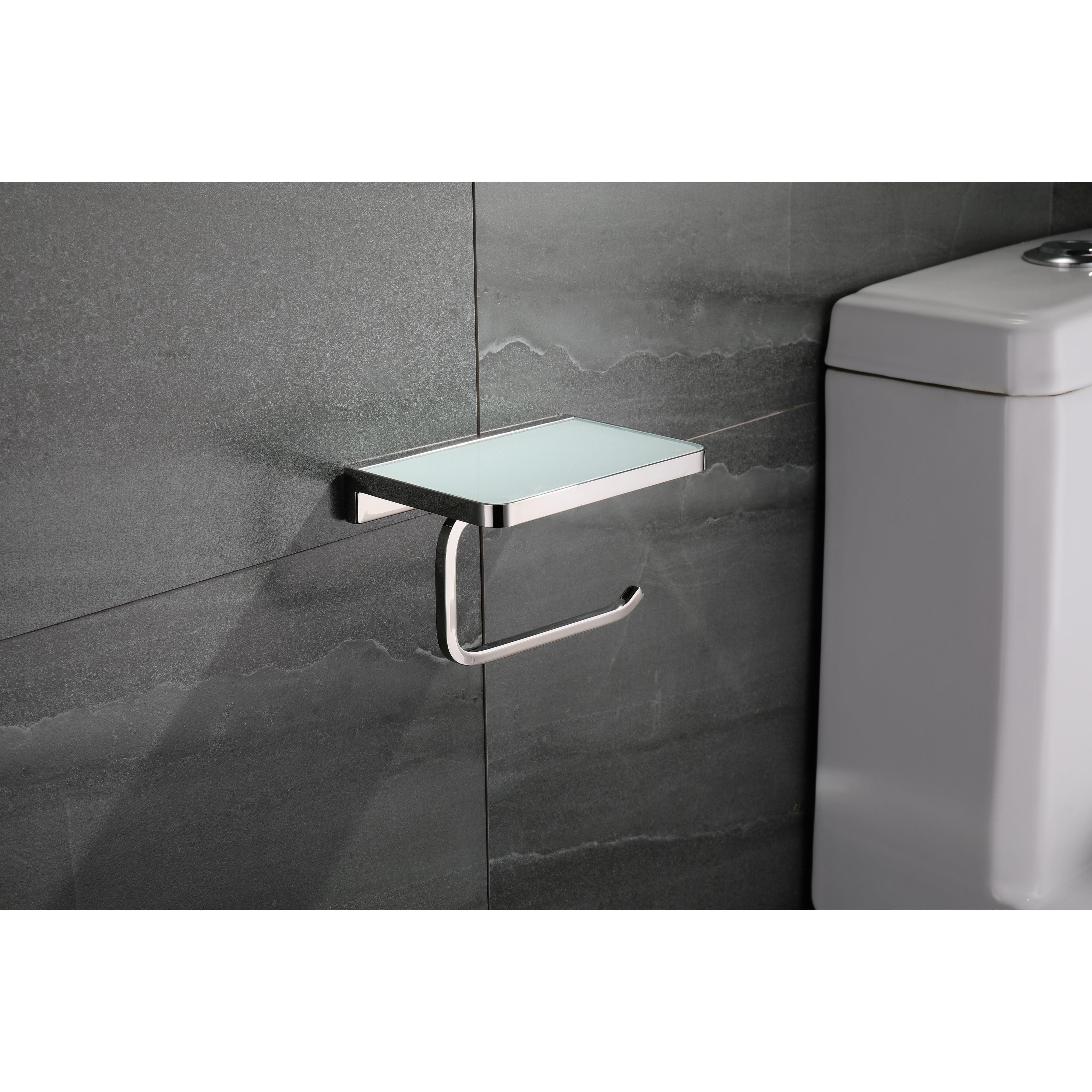 Bagno Bianca White / Black Glass Shelf w/ Toilet Paper Holder
